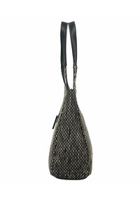 Sac hobo tissé noir et crème avec deux anses en nylon noir et une fermeture éclair, présentant une base arrondie et une silhouette structurée.