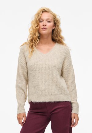 VILAMPE VNECK  - Svetrík - super light natural melange