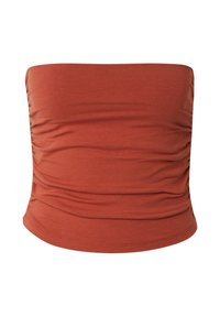 Raffinierter Trägershirt in verbranntem Orange, aus strukturiertem Stretchstoff gefertigt. Verfügt über ein einfaches, nahtloses Design mit geradem Rand oben.