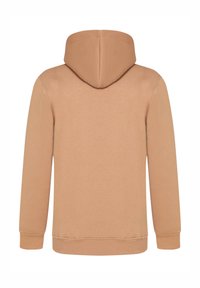 Felpa con cappuccio di colore beige chiaro, realizzata in tessuto morbido. Presenta maniche lunghe e polsini a coste all'orlo e alle aperture delle maniche.