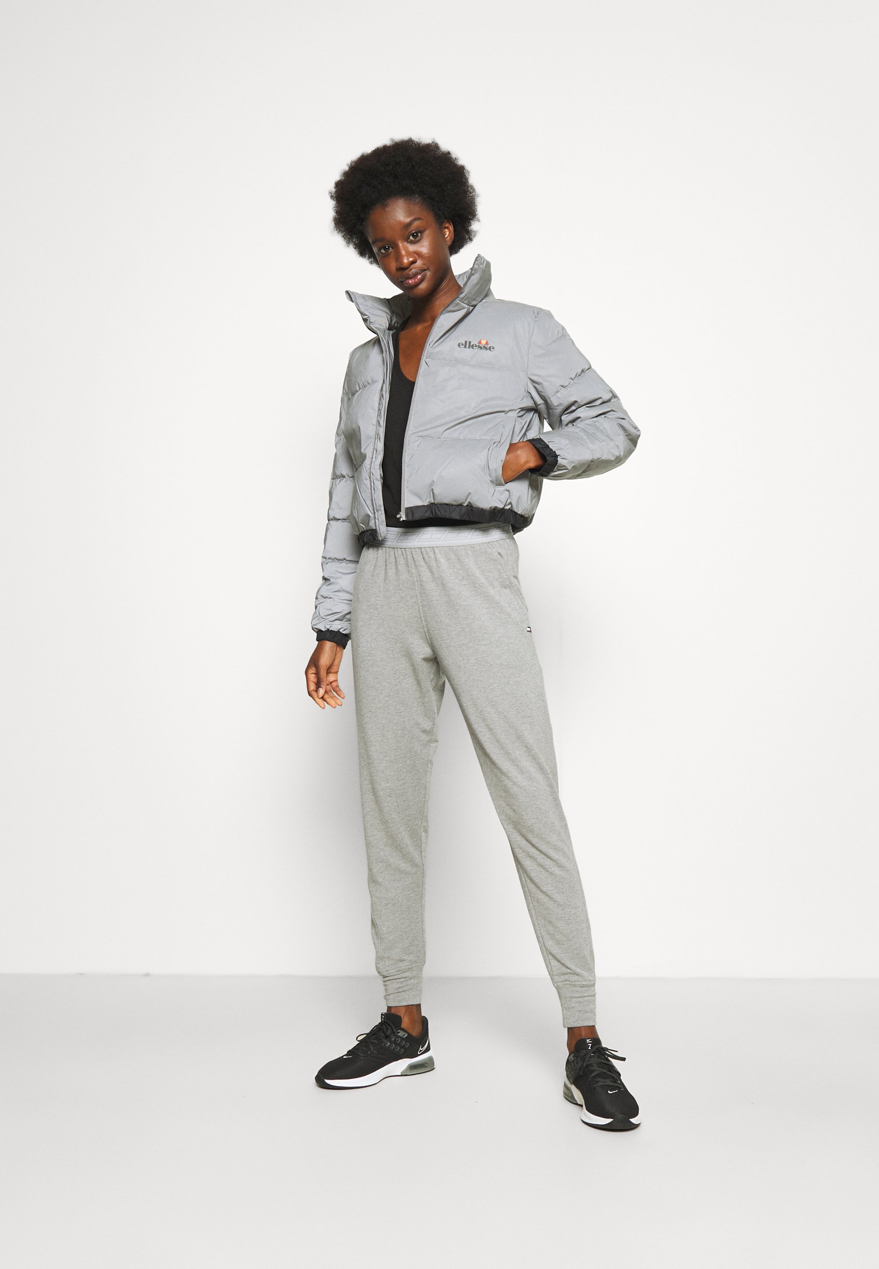 silver cropped puffer jacket