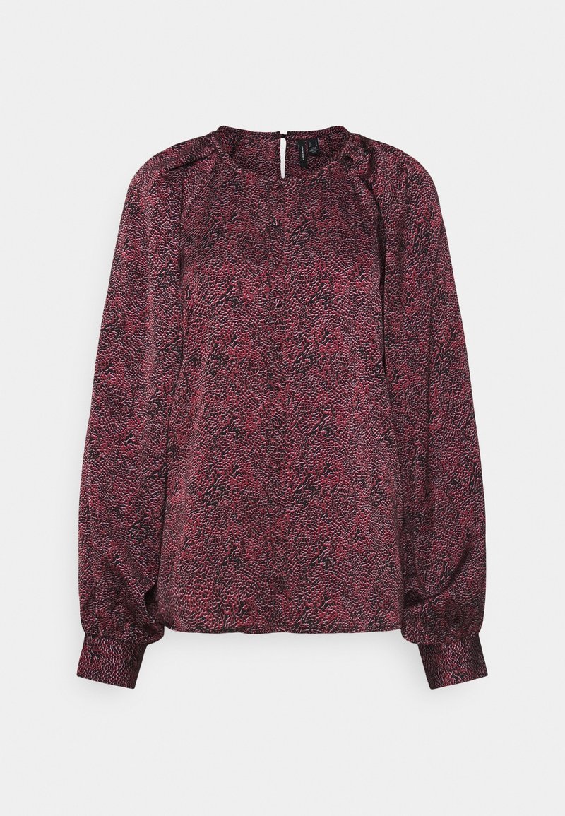 Bluzka z długim rękawem w ciemnoróżowym kolorze z fakturowanym wzorem w węża, z okrągłym dekoltem i subtelnym zamkiem z tyłu.