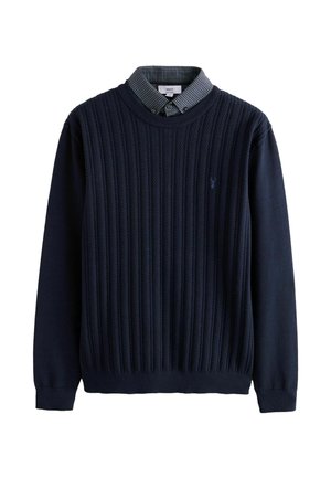 Next, MOCK SHIRT CABLE KNIT JUMPER - Striktrøje - navy blue