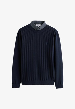 Next, MOCK SHIRT CABLE KNIT JUMPER - Striktrøje - navy blue