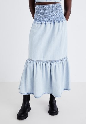 Gina Tricot SMOCK FLOUNCE SKIRT - Falda vaquera - washed blue