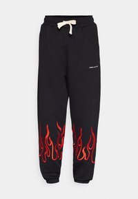 PANTS EMBROIDERED FLAMES - Jogginghose - black/red