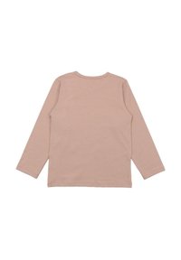 Langärmliges Shirt aus weichem rosa Baumwollstoff, mit rundem Halsausschnitt und schlichtem Design ohne sichtbare Muster oder Verzierungen.
