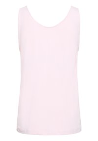 Débardeur rose clair sans manches avec un col rond, design uni et ourlet droit.