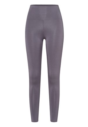 Graue Stretchleggings mit hohem Bund, glatter Textur und taillierter Passform, ohne sichtbare Nähte oder Muster.