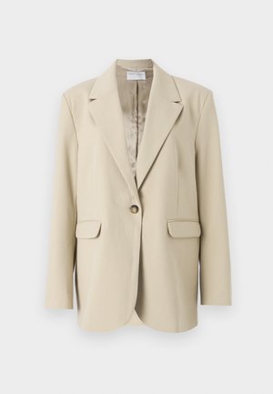 Bēša strukturēts blazer ar ieliekamu apkakli, ar vienu pogu aizdari, divām priekšējām kabatām un gludu satīna odere. Regulāla piegriezuma.