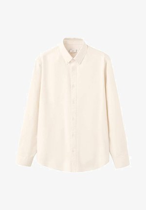Camicia crema con bottoni, realizzata in tessuto liscio, con maniche lunghe e colletto classico. Presenta un taglio dritto e chiusure semplici con bottoni.