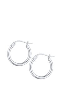 Orecchini a cerchio in argento con un design elegante e lucido, caratterizzati da una forma arrotondata classica e una chiusura a scatto sicura.