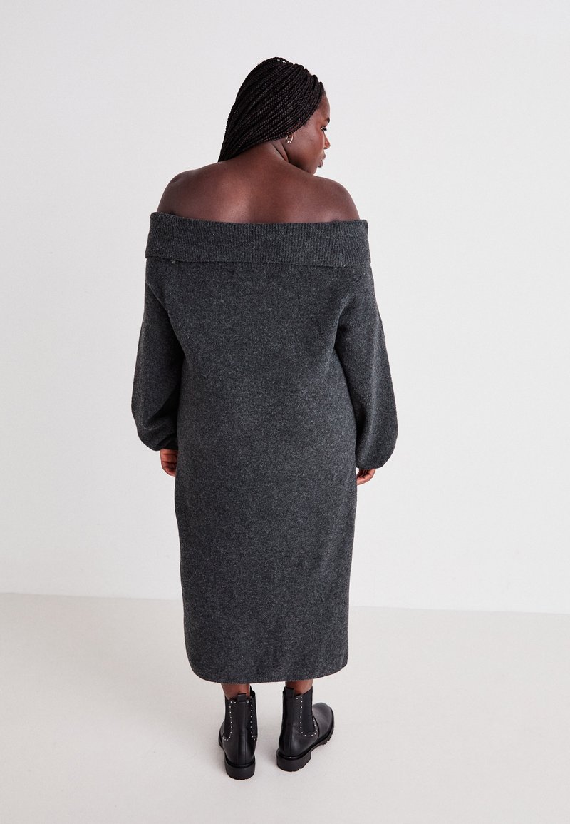 Vero Moda Curve VMCBOOM OFF SHOULDER DRESS - Jumper dress - dark grey  melange/mottled dark grey - Zalando.ie