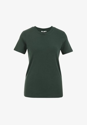 Tumed roheline lühikeste käistega T-särk, mis on valmistatud pehmest puuvillast. Omab ümmargust kaelust ja lõdva istuvusega, selged jooned ja ilma kaunistusteta.