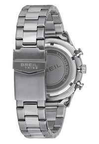 Montre Breil Tribe en acier inoxydable avec fermoir à clasp, boîtier rond et deux boutons latéraux.