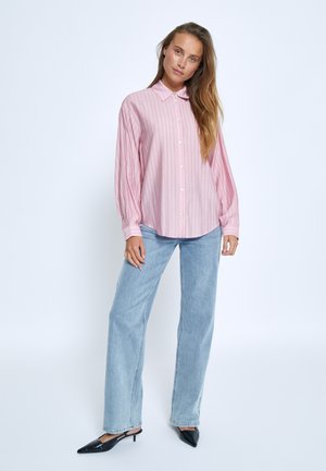 Button-down blouse - s peony pink stripe