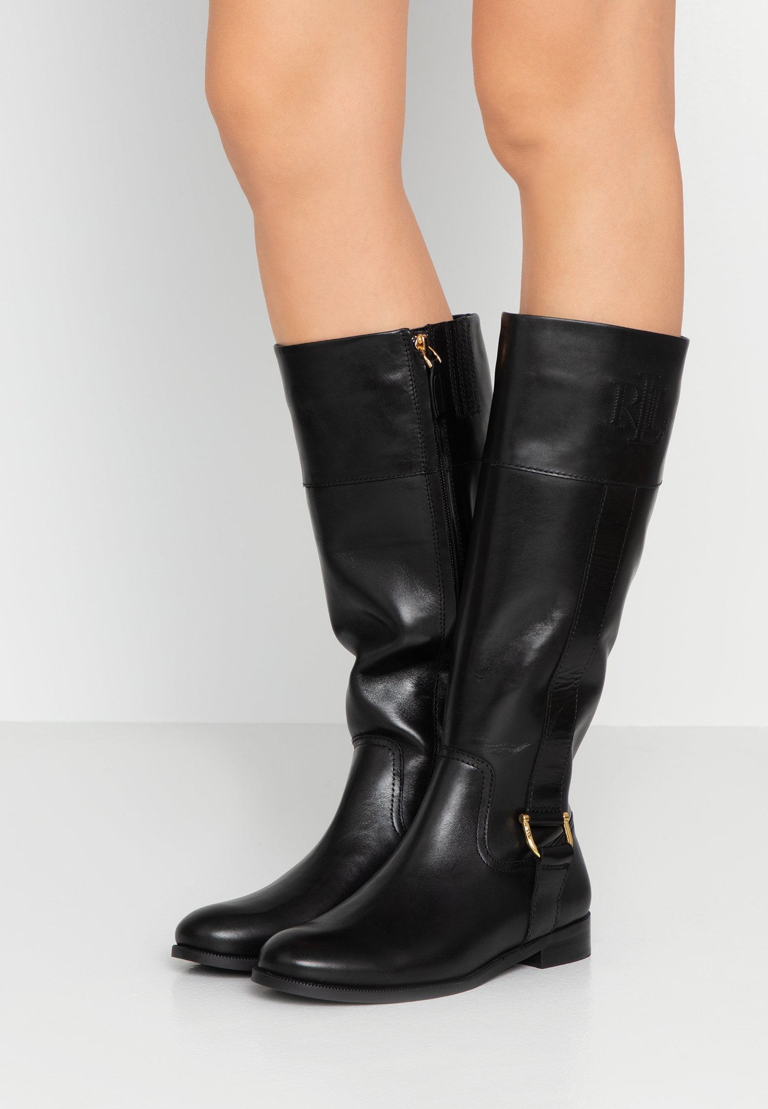 ralph lauren black knee high boots