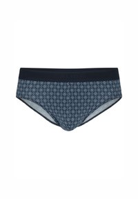 Slip dalle tonalità blu navy con un motivo geometrico in sfumature più chiare, realizzati in un tessuto morbido e dotati di una ampia vita elastica.