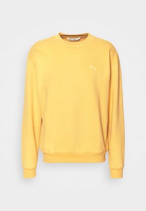Geel katoen sweatshirt met lange mouwen, geribde manchetten en een ronde hals. Bevat een subtiel patroon van overlappende cirkels op de borst.