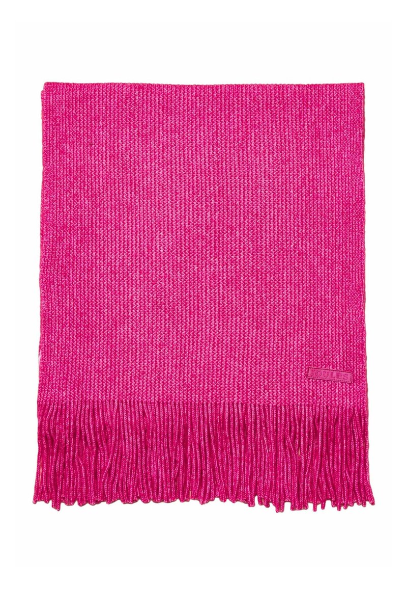 Roosa kootud sall, mille allservas on narmad. Omaduseks on tekstureeritud, pehme kangas ja väike bränditud silt ühelt küljelt.