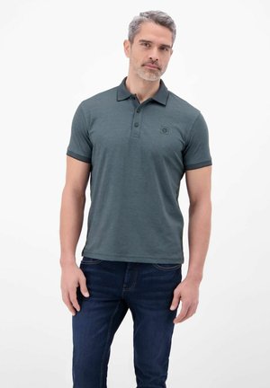 Mann mit grauen Haaren, der ein dunkelgrünes Polohemd und dunkelblaue Jeans trägt, steht vor einem einfachen weißen Hintergrund.