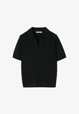 Polo shirt nero a maniche corte realizzato in tessuto a maglia testurizzata, con colletto classico e una vestibilità leggermente rilassata.