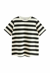 Gestreept t-shirt in zwart en roomkleur, met horizontale strepen, een ronde hals, korte mouwen en een relaxte pasvorm met een ronde zoom.