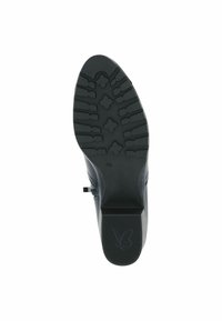 Talpa de pantof din cauciuc negru, cu un model texturat pentru aderență, având un logo în formă de fluture și un design cu toc pătrat. Indicație de mărime: 4½.