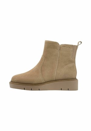 Enkellaarsjes met sleehak - camel suede