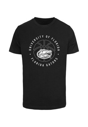 Tricou negru din bumbac cu un grafic alb circular pe care scrie "Universitatea din Florida" și "Florida Gators", plus un design cu aligator în centru.