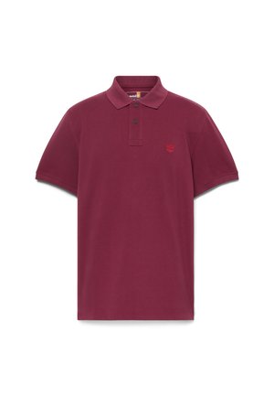 Bordeaux polo shirt van katoen, met een knoopsluiting met twee knopen, korte mouwen en een klein logo op de borst in het rood.