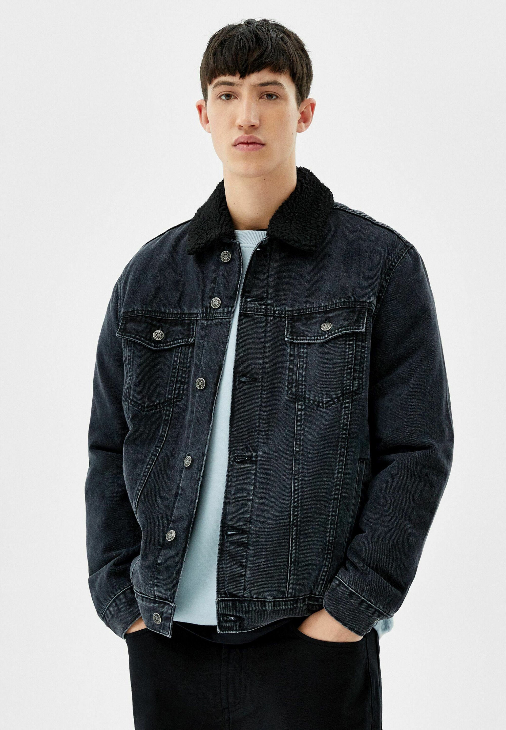 Bershka ACID WASH WITH FAUX SHEARLING 
