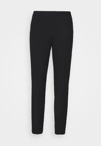 Pantalon noir slim fit avec une taille lisse, des jambes droites et sans poches ni ornements visibles.