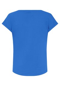 Lyseblå kortærmet t-shirt med op-rullede kanter vist bagfra på hvid baggrund.