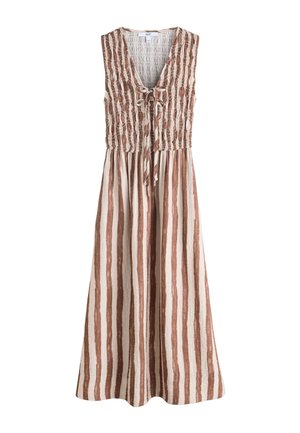 Next, TALL FIT V-NECK SHIRRED BODY - Vestito lungo - chocolate brown cream stripe