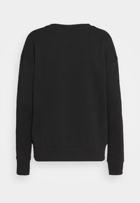 Sweat-shirt noir à manches longues avec col rond, poignets et ourlet côtelés, montré de dos sur fond blanc.