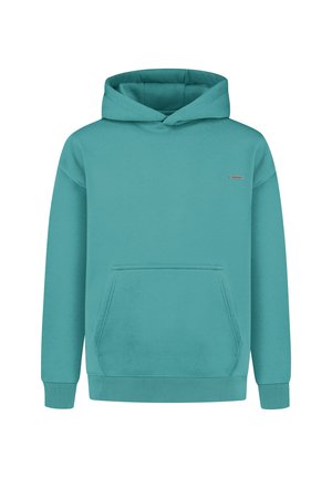 Capuchon sweatshirt in teal, met een voorzak, ribgebreide manchetten en subtiele logodetail op de borst. Gemaakt van zachte stof.