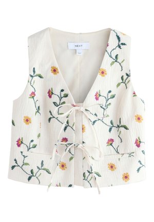 Next REGULAR FIT - CROSS STITCH FLORAL TIE FRONT - Top - ecru