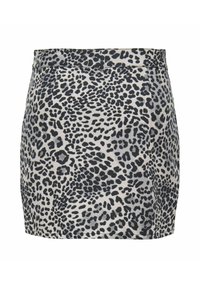 Mini krilo z leopardjim potiskom, ki ima bež ozadje z črnimi pikami, strukturiran pas in čisto obrobo. Bombažna tkanina z gladko teksturo.