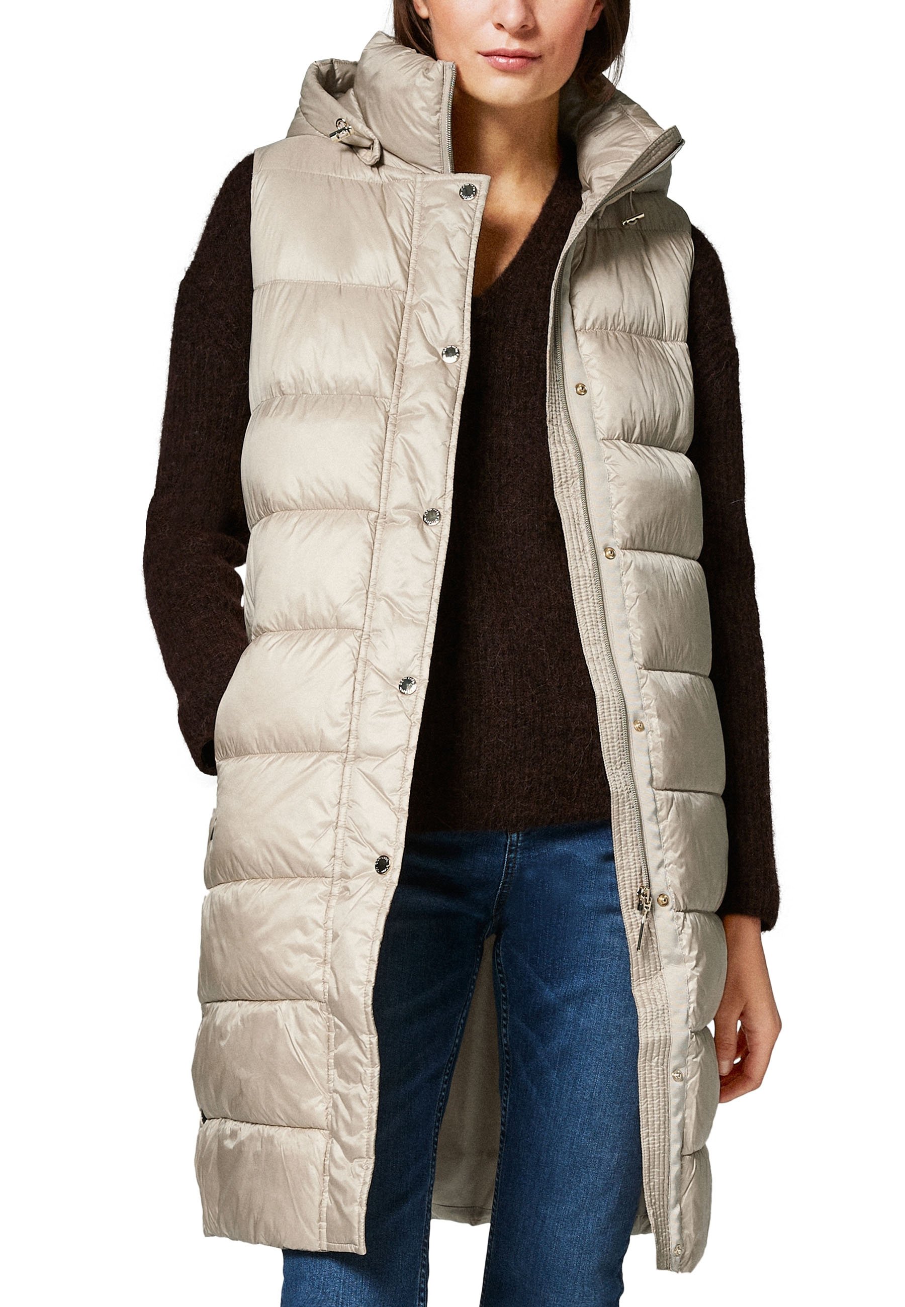 Vest Comma Daunenweste Lang Comma Weste Beige Lange Weste Hood