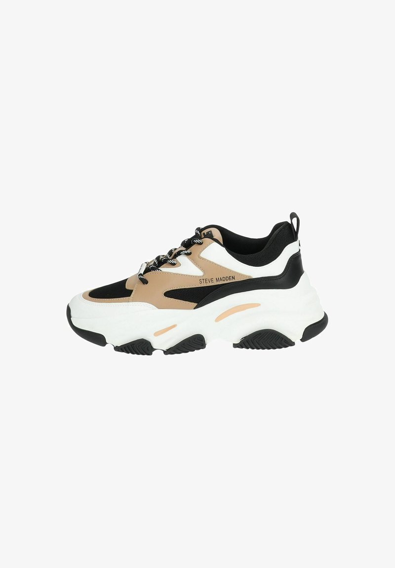 Σαββόλο sneaker με καφέ, μαύρη και λευκή χρωματική παλέτα. Κατασκευασμένο από συνθετικά υλικά με υφή στη σόλα και επενδεδυμένο κολάρο.