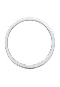 Cirkulær, poleret sølvmetal ring med en glat overflade og ensartet tykkelse. Ingen synlige udsmykninger eller mønstre.