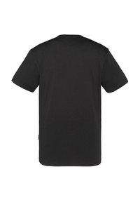 T-shirt nera a maniche corte in tessuto misto cotone. Design semplice con scollo rotondo, taglio dritto e senza grafiche o motivi.
