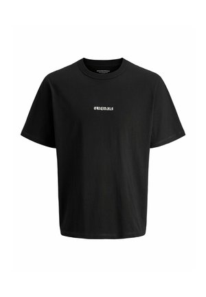 Čierne bavlnené tričko s klasickým okrúhlym výstrihom, krátkymi rukávmi a prednou textovou potlačou s nápisom "ORIGINALS" v bielej farbe. Jednoduchý, uvoľnený strih.