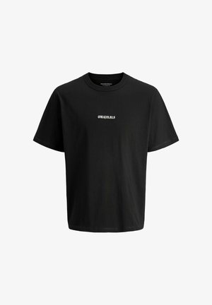 Μαύρη βαμβακερή μπλούζα με στρογγυλή λαιμόκοψη, κοντά μανίκια και κείμενο μπροστά που γράφει "ORIGINALS" σε λευκό. Απλή, άνετη εφαρμογή.