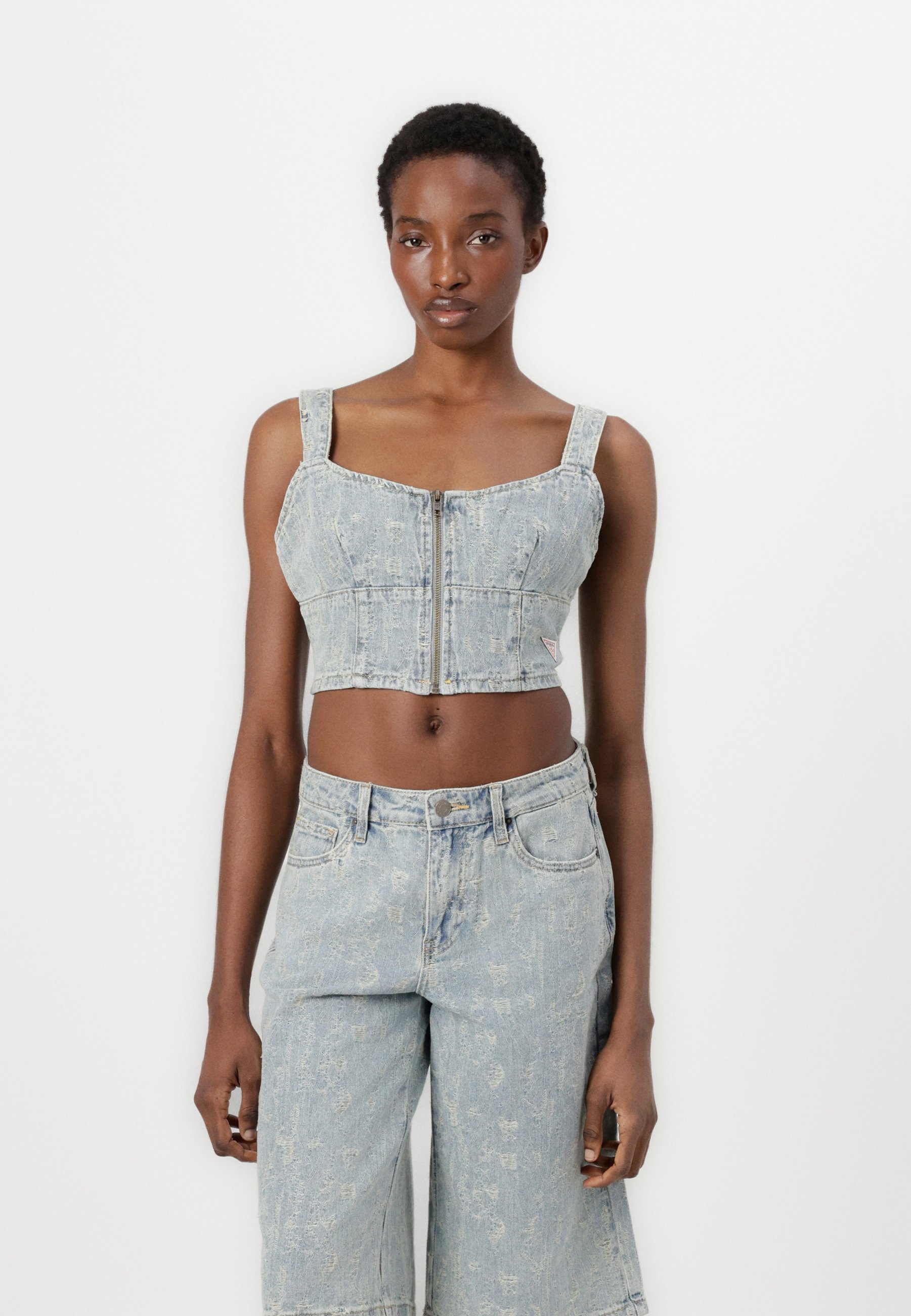 Guess Originals GO ZIP BUSTIER - Blouse - distressed denim