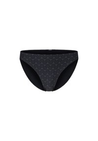 Schwarze Bikiniunterteile mit einem strukturierten Muster aus kleinen Formen, mit glatten Kanten und einem bequemen Sitz. Hergestellt aus dehnbarem Material.