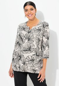 Ulla Popken FLORAL 3/4 SPLIT NECK - Langarmshirt - gray beige