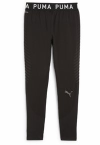 Pantalones deportivos negros con una cinturilla texturizada, que presentan un logotipo y paneles laterales con un diseño para mejorar la transpirabilidad. Fabricados con un tejido elástico que absorbe la humedad.