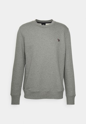 Sweatshirt cinza em mistura de algodão, com decote redondo, mangas longas e um pequeno design bordado no peito. Textura suave, punhos canelados.
